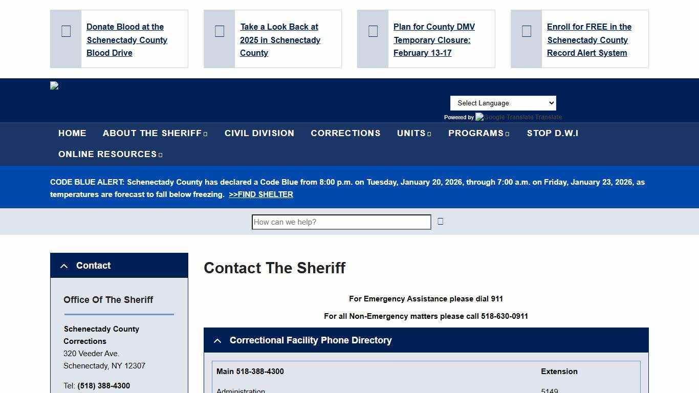 Contact the Sheriff | Schenectady County